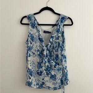 Polo by Ralph Lauren Blue Floral Silk Wrap Blouse